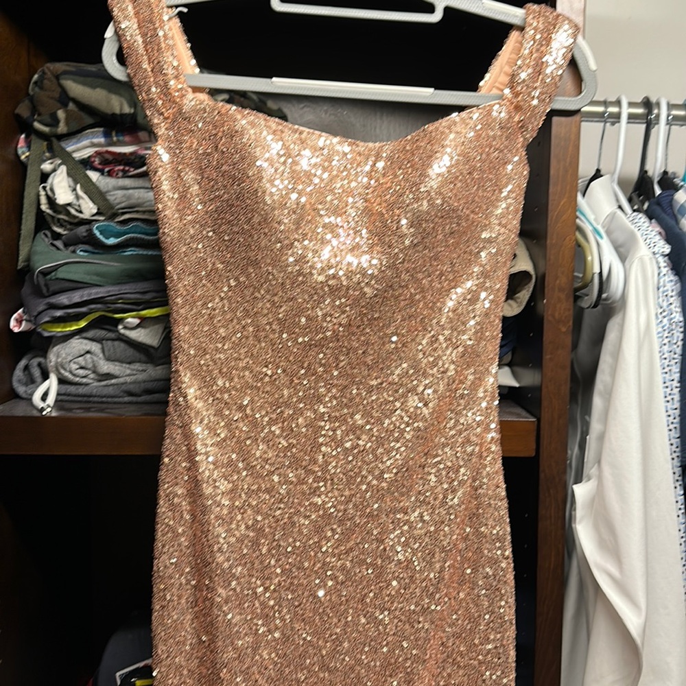 Beautiful off the shoulder fully sequined rose gold gown